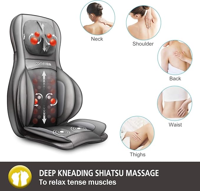 COMFIER Massager Chair with Heat Shiatsu Neck Back Massager Portable with Compression &amp RollingMassage Chair Pad for Neck &amp Back for Muscle Tension Relief