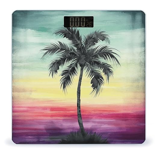 Tropical Palm Tree Bathroom Scale Rounded Smart Scale for Body Weight Automatic Power On/Off Weight Scales Accurate Bathroom Digital Scales for Pet Home Bedroom Kitchen