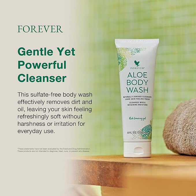 Forever Diving - Forever Aloe Body Wash - Sulfate-Free Cleanser with Aloe Vera Argan Oil &amp Vitamins A C E - Inviting WoOzods &amp Amber Scent - 8 Fl