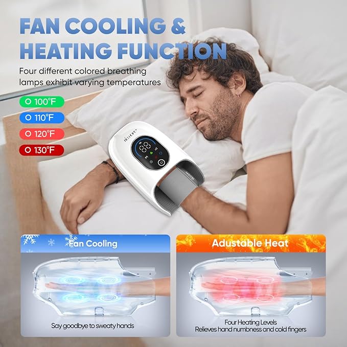 belhope Hand Massager with 9 Modes and 4 Heating for Hot and Cold Therapy Wrist Massager for Arthritis and Carpal Tunnel Relief Hand Massager with Heat and Compression Gifts for Mother White