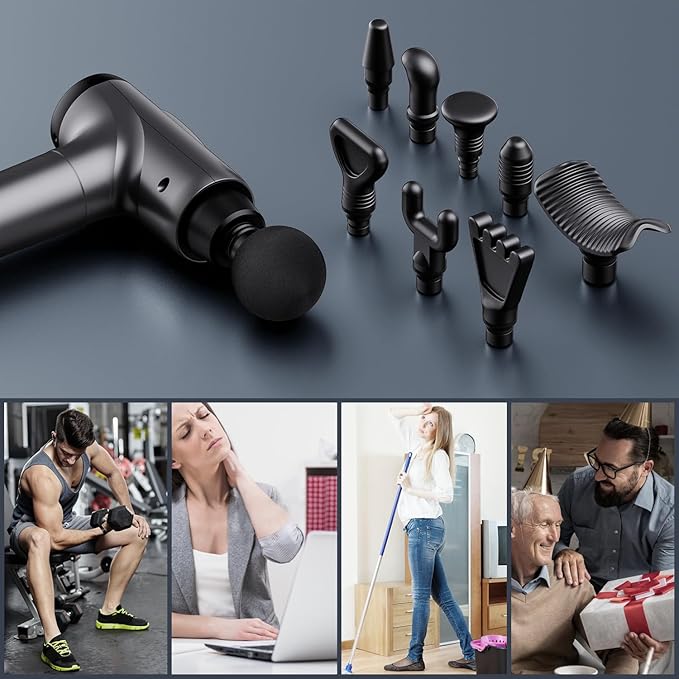 Massage Gun Deep Tissue Handheld Electric Muscle Massager High Intensity Percussion Massage Device for Pain Relief with 9 Attachments &amp 30 Speed(Grey)