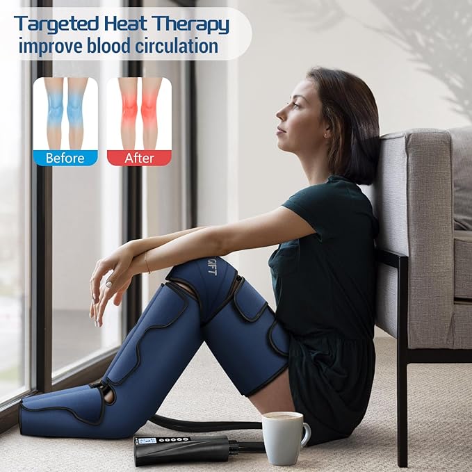 Gifts for Dad Mom Men Women Christmas Mothers Day Fathers Day Air Compression Massager with Heat for Foot Leg Calf Thigh Knee Helpful for Vericose Veins Muscle Fatigue Cramps Swelling Edema