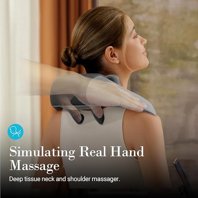 FSA Cordless Neck and Shoulder Massager - HSA Eligible Shiatsu Back Massager for Pain Relief Deep Tissue Electric Rechargeable Cervical Massager with Heat