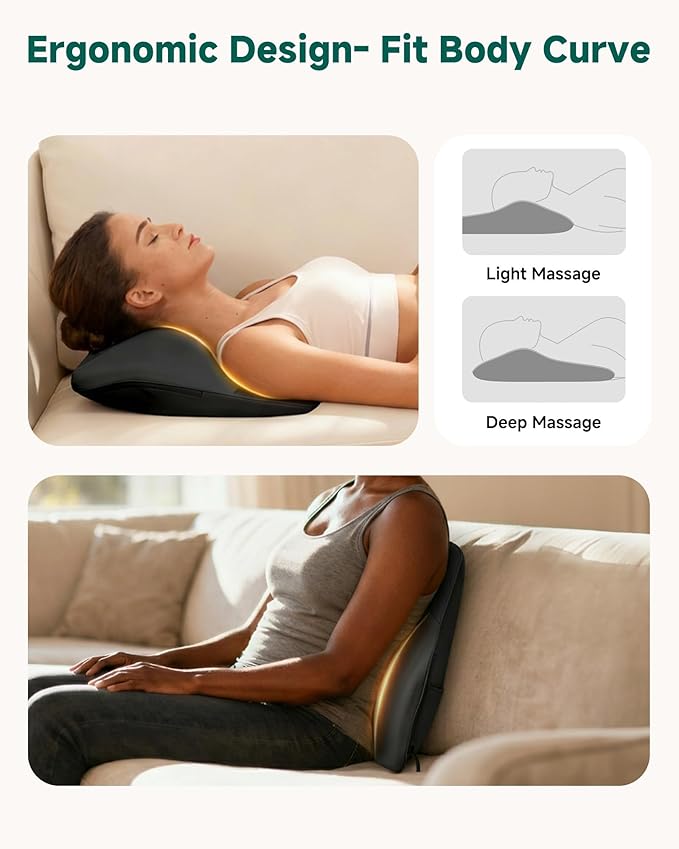 Snailax Shiatsu Back Massager with Heat Neck Shoulder Massager for Pain Relief Deep Tissue 4D Kneading Back Massage Pillow 3 Speed/3 Modes Portable for Home Office Car Use
