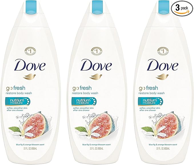 Dove Body Wash - Go Fresh - Restore - With Blue Fig &amp Orange Blossom Scent - Net Wt. 22 FL OZ (650 mL) Per Bottle - Pack of 3 Bottles