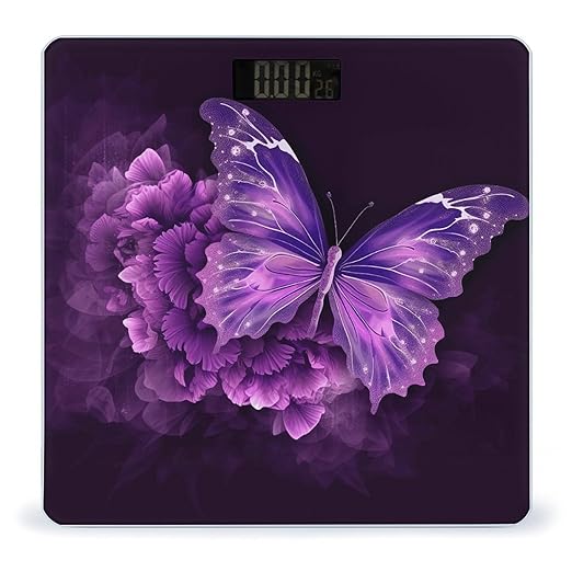 Beautiful Purple Butterfly Floral Scale for Body Weight Digital Bathroom Scale Accurate Smart Weight Scales with Large Display Weighing Machine High Precision Scales