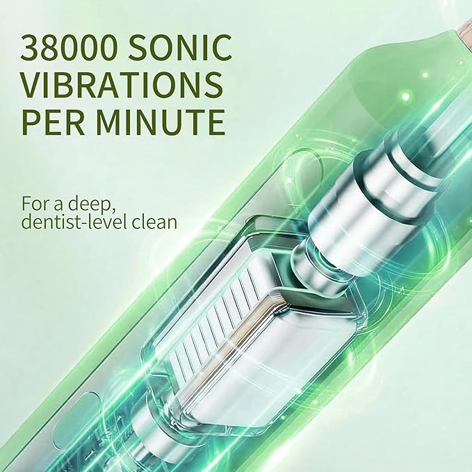 Bamboo Electric Toothbrush丨Rechargeable Electric Toothbrush with 4 Bamboo Heads Soft Castor Oil Bristles5 Moedes&amp3 Intensities 45 Days Battery Life IPX7 Waterproof-Light Green