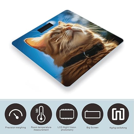 Cat in The Sun Scale for Body Weight Precision Bathroom Weighing Scales with Back Lit LCD Display Sturdy Tempered Glass Body Weight Scales Digital Bathroom Scale 400lb