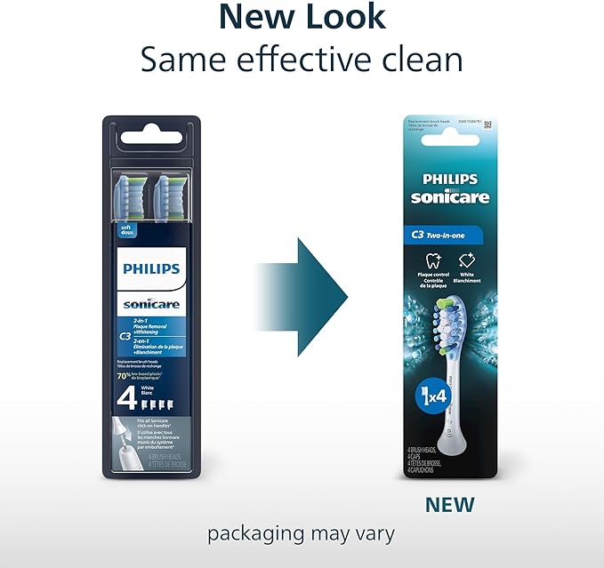 Philips Sonicare C3 Two-in-One - Genuine Replacement Electric Toothbrush Heads White 4 Pack One Year Supply HX9044/65