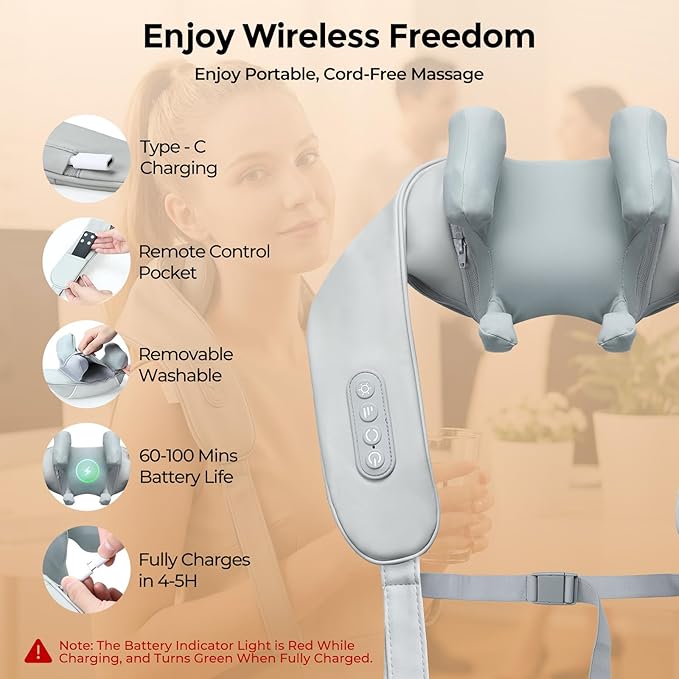 Neck Massager with Heat Shiatsu Back and Neck Massager for Pain Relief Deep Tissue 6D Kneading Massager for Neck Shoulders Back and Legs Portable Shoulder Massager Dad Mom(Gray)