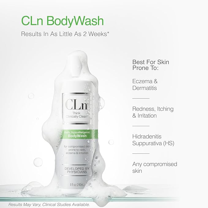CLn® BodyWash –Non-Drying Body Wash For Compromised Skin Prone to Eczema Dermatitis Rash &amp Hidradenitis Suppurativa Fragrance-Free &amp Paraben-Free 8 fl oz.