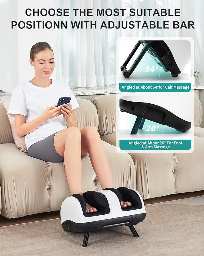 Nekteck Foot Shiatsu Massager for Circulation and Pain Relief Smart Electric Massage Machine with Heat Deep Kneading Vibration for Feet Calf Arm Muscle Relax White (APP Control)