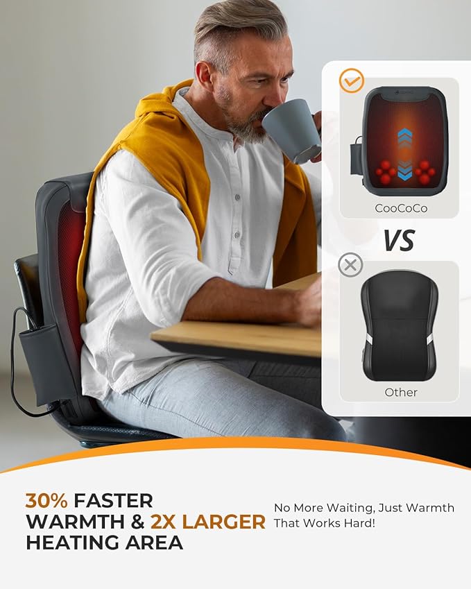 CooCoCo Lower Back Massager with Heat 2026 Upgraded Back Massager for Pain Relief Deep Relief 2X Larger Heating Area and Faster Heating FSA Eligible HSA Shiatsu Rooling Back Massage