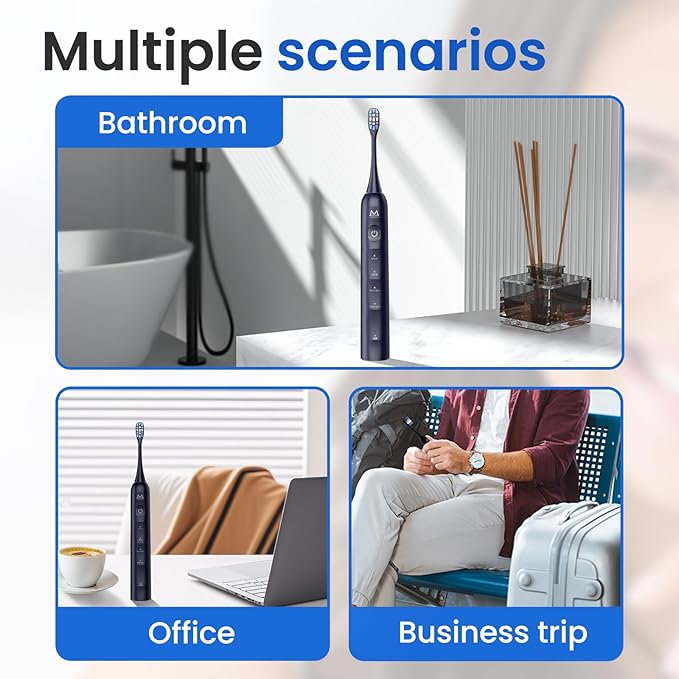 Sonic Electric Toothbrush for Adults&ampTeens - 180 Days Battery Life Seamless Button&amp48000RPM Rechargeable Tooth Brush 4 Replacement Heads for Deep Clean/Smart Timer/4 Brushing Modes/IPX8