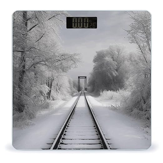 Snowy Train Tracks Scale for Body Weight High Precision Digital Weight Scales with LCD Display Anti-Slip Sturdy Slim Tempered Glass Bathroom Scale for Home Use