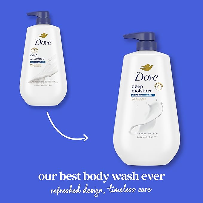 Dove Body Wash with Pump Deep Moisture for 24hr Lotion-Soft Skin Moisture Moisturizing Skin Cleanser with No Sulfates No Parabens(Pack of 6)