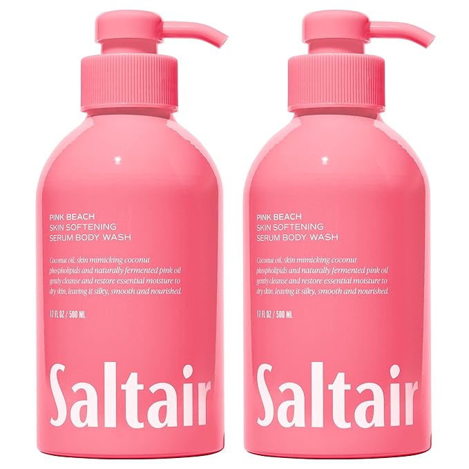 Saltair Body Wash 2-Pack – Moisturizing Body Wash with Hyaluronic Acid &amp Coconut Oil – Scented Shower Gel for Women and Men – Pink Beach Scent 2x 17oz – Vegan Cruelty-Free Paraben-Free