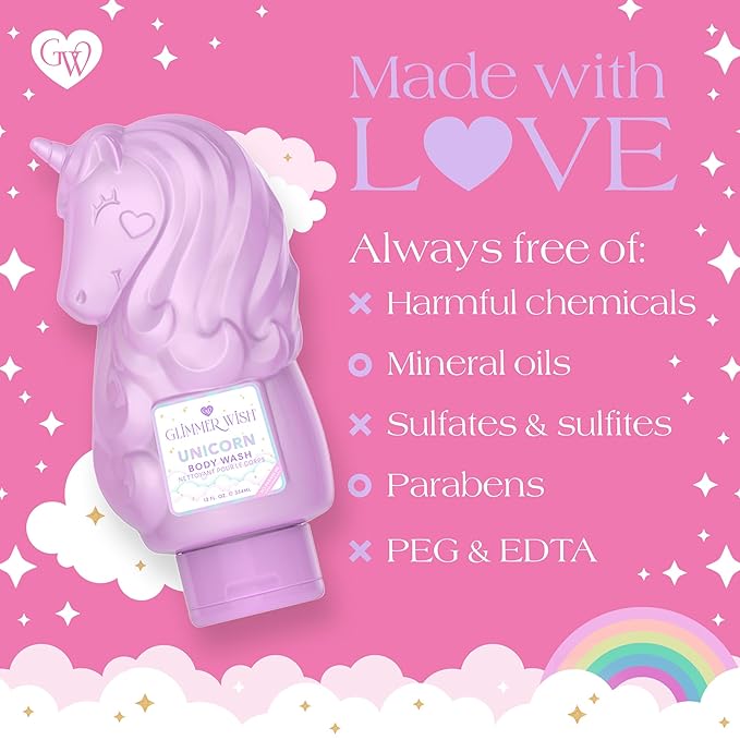Glimmer Wish Unicorn Body Care Bundle – Shimmering Body Wash &amp Whipped Body Butter | Vanilla Cotton Candy Scent | Vegan Cruelty-Free Sulfate-Free Dermatologist Tested