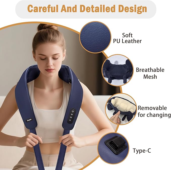 Joyset Cordless Neck Massager with Heat 6D Deep Kneading Neck Shoulder Massager for Pain Relief Shiatsu Massager for Shoulder All Body 2 Speed Intensities