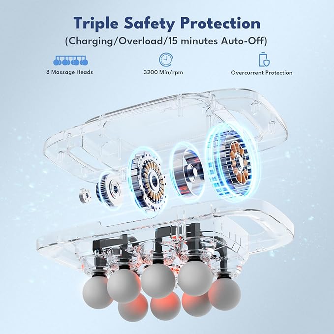 VTT 8-Head Massage Gun Deep Tissue Back Massager Electric Handheld Massager for Back Shoulders Legs Muscle Pain Relief Ideal Gifts for Women Men Mom and Dad