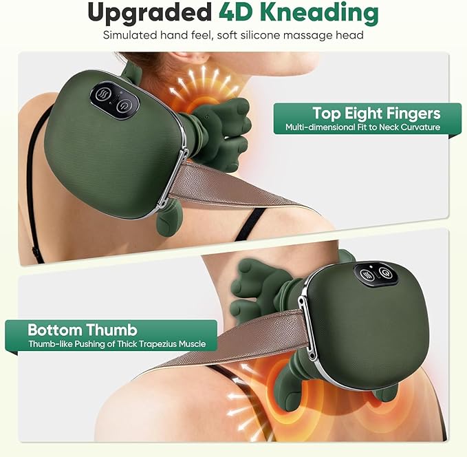 Neck Massager with Finger Kneading Deep Tissue Neck &amp Shoulder Massager 4D Palm-Kneading Massage with Heat Wearable Strap Gentle Warmth for Stress &amp Tension Relief