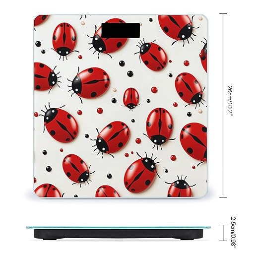 Red Ladybug Weight Scale Large Bathroom Scales Digital Weight with Bright LED Display Non Slip Automatic Weighing Scale Fashion Weighing Machine for Body