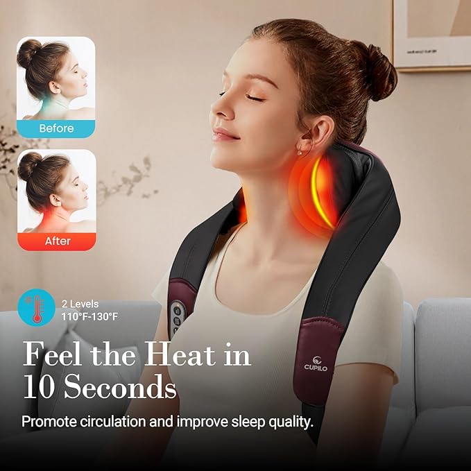 Shiatsu Neck Massager with Heat - Ideal Gift for HerHim Cordless 4D Expert Neck Shoulder Massage for Pain ReliefUpgarded Kneading Massager for Muscle Relaxation