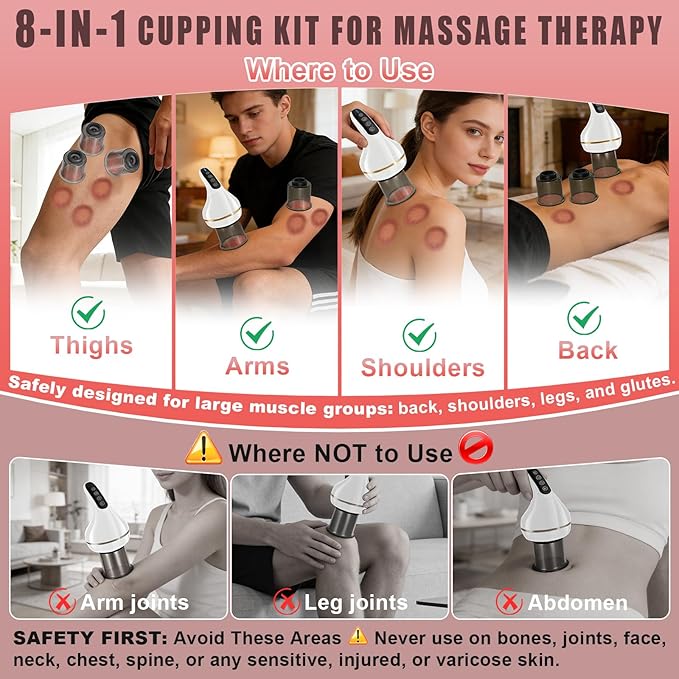 Upgrade 8-in-1 Cupping Kit for Massage Therapy【TOP.1 Germany Control System-100% Smart Massage】【Gua Sha +Red Light Therapy】【NO.1 Split Design】Cupping Set for Targeted Pain ReliefKnots (White)