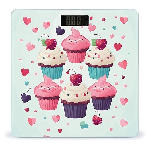 Cupcake Candy Hearts Sweet Bathroom Scale for Body Weight Bathroom Digital Electronic Weighing Scale with Back Lit LED Display Sturdy Tempered Glass Weight Watchers Scales 400lb