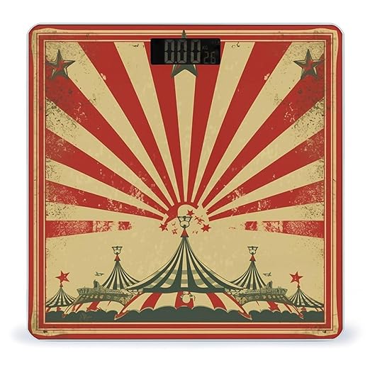 Vintage Circus Background Bathroom Scale Rounded Smart Scale for Body Weight Automatic Power On/Off Weight Scales Accurate Bathroom Digital Scales for Pet Home Bedroom Kitchen