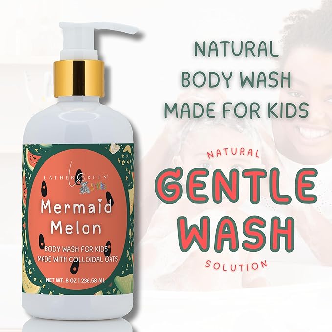 Kids Body Wash – Plant Based Gentle Moisturizer with Shea Butter – Safe for Sensitive Skin – Mermaid Melon – 3 Pack (8 oz Each)