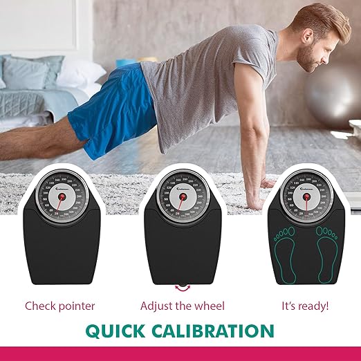 Adamson A24 Scales for Body Weight - Up to 350 LB - New - Anti-Skid Rubber Surface Extra Large Numbers - High Precision Bathroom Scale Analog - Durable with 20-Year Assurance - Black