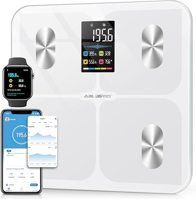 ABLEGRID Digital Smart Bathroom Scale for Body Weight and Fat PercentageBody Fat Scale with BMI Large LCD DisplayAccurate Body Composition AnalyzerWeighing Machine for People with Fitness App400lb