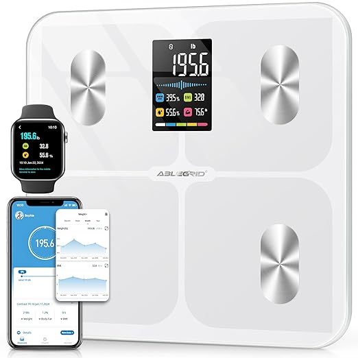 ABLEGRID Digital Smart Bathroom Scale for Body Weight and Fat PercentageBody Fat Scale with BMI Large LCD DisplayAccurate Body Composition AnalyzerWeighing Machine for People with Fitness App400lb