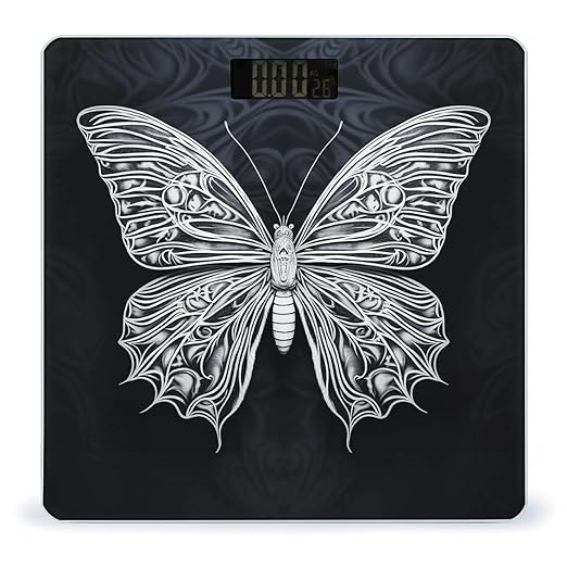 White Butterfly on Black Background Smart Scale for Body Weight Accurate Bathroom Scale with LED Display Digital Weight Scales Weighing Machine High Precision Scales for Bath Home