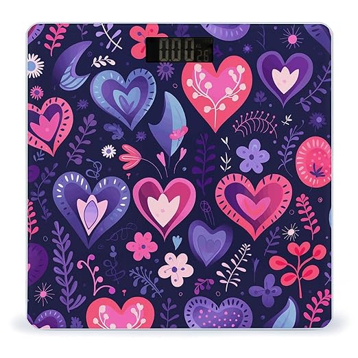 Light Purple and Red Bathroom Scale Automatic Power On/Off Body Scales LCD Backlight Display Square Digital Scale Rounded Corners Bathroom Scales for Home Bedrooms