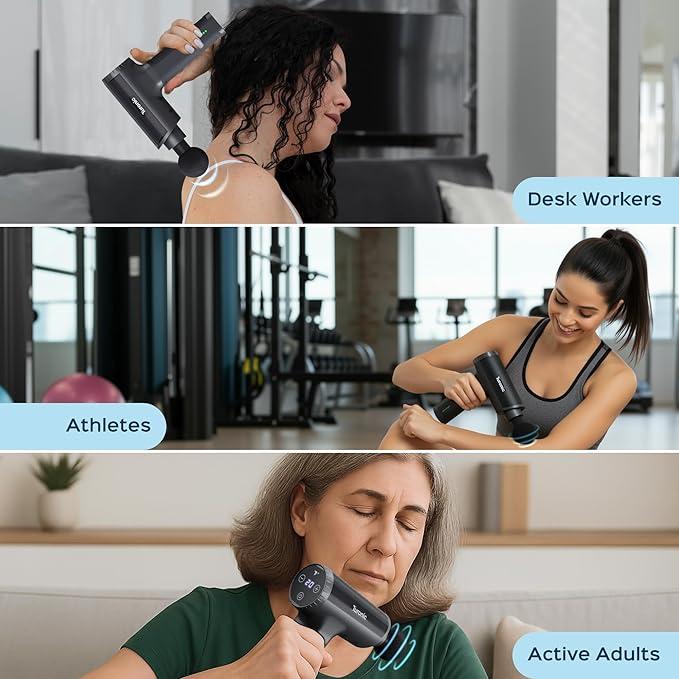 Turonic Professional Handheld Massage Gun - Deep Tissue Percussion Massager 20 Speeds 7 Heads Quiet Powerful Portable Cordless Great for Athletes Personal Use Shoulder Foot Back Body GM5
