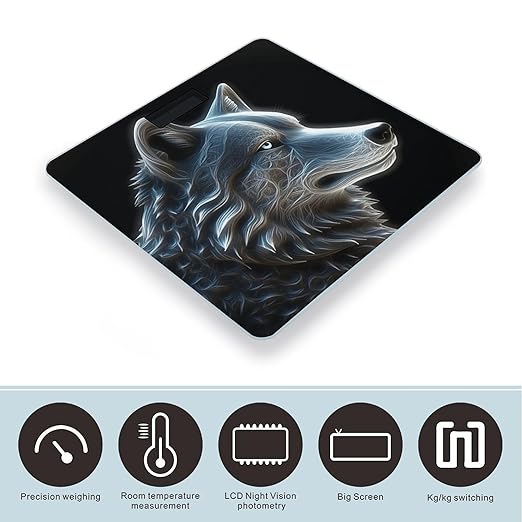 Three D Wolf Bathroom Scale Rounded Smart Scale for Body Weight Automatic Power On/Off Weight Scales Accurate Bathroom Digital Scales for Pet Home Bedroom Kitchen