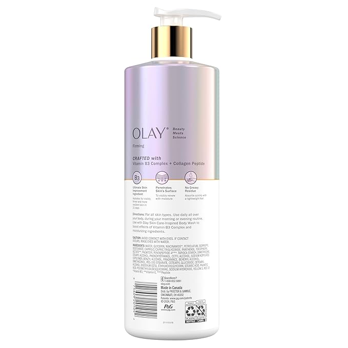 Olay Elasticity Boosting Body Wash + Body Lotion Bundle Pack Moisturizing &amp Firming Formula with Collagen Peptide Serum &amp Vitamin B3 Complex 26 fl oz &amp 17 fl oz (Pack of 2)