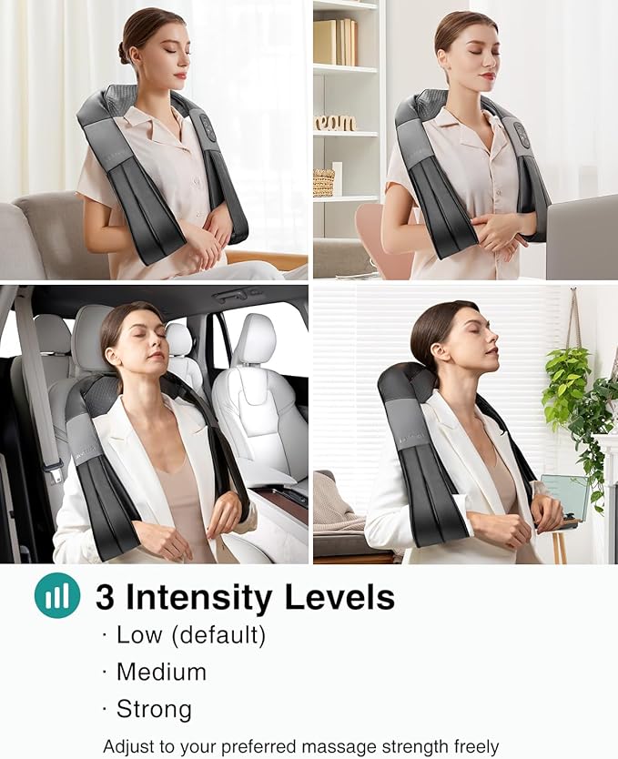 Nekteck Shiatsu Neck Massager with Heat for Pain Relief Deep Tissue 2026 Upgraded 3D Back Shoulder Kneading Massage Pillow Body Muscle Relaxation Tools Gifts for Him Her Black (Cordless)