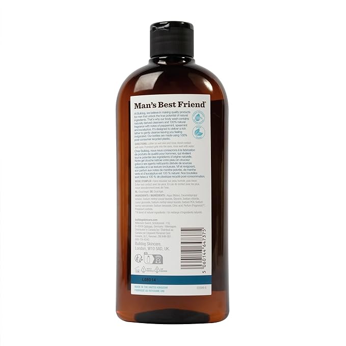 Bulldog Mens Skincare and Grooming Body Wash Peppermint and Eucalyptus 16.9 Fluid Ounce