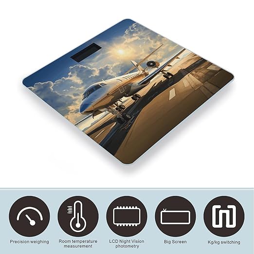 Private Plane Bathroom Scale for Body Weight Bathroom Weighing Scale with Backlit LCD Display Highly Accurate Measures Weight Up to 180kg