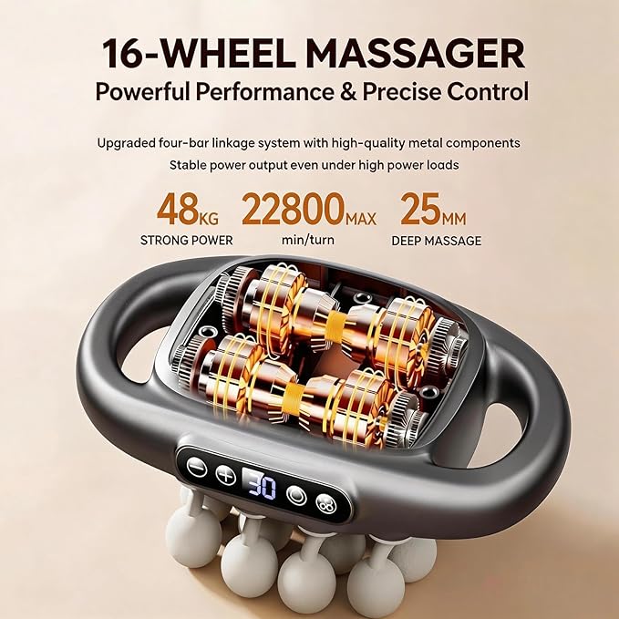 Deep Tissue Massage Gun 16 Head Percussion Massager with Heat &amp 3 Modes 30 Adjustable Intensities Low Noise Portable Electric Massager for Muscles Back Waist Legs