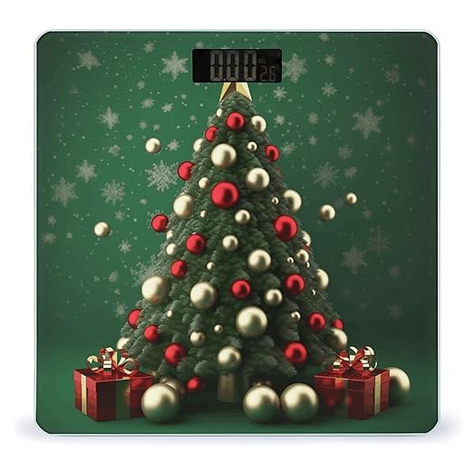 Round Ball Christmas Tree Bathroom Scale Large LCD Backlight Display Digital Scale Rounded Corners Body Scales Automatic Power On/Off Bathroom Scales for Home Bedrooms