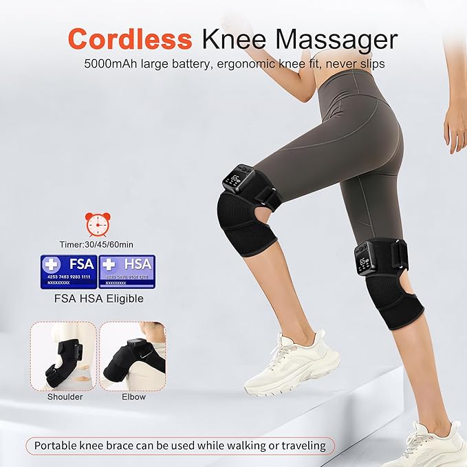 Knee Massager with Heat for Pain Relief V5.0[2026 Upgraded] - Electric Cordless Heated Knee Brace with 6 Heat Levels and 3 Vibration Massage Mode Gifts for Men Women (Black 1-Pack)