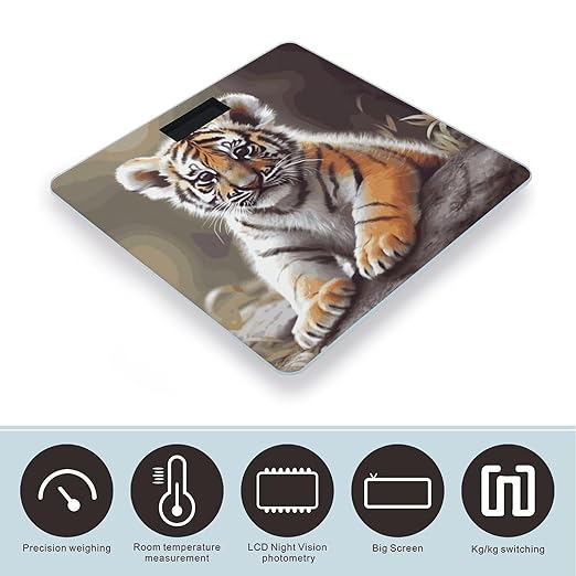 Digital Bathroom Scale for Body Weight Scale with Bright LCD Display High Accuracy Step-On Technology Auto On/Off Cute Tiger Digital Scales 400 Lbs /180kg