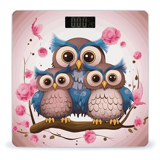 Digital Bathroom Scale for Body Weight Scale with Bright LCD Display High Accuracy Step-On Technology Auto On/Off Cute Owls Digital Scales 400 Lbs /180kg