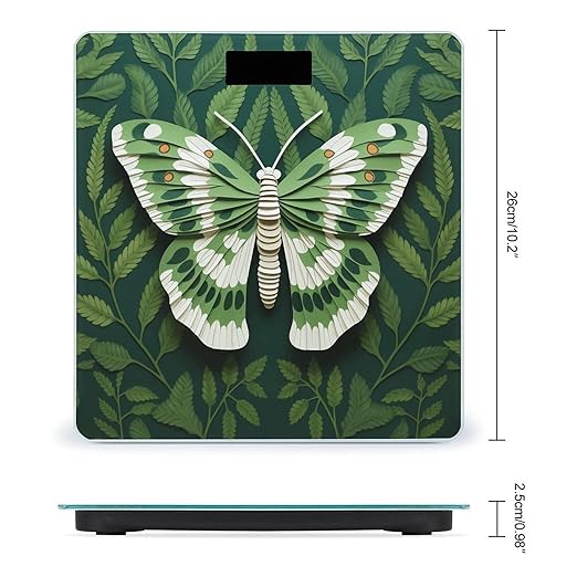 White Moth Scale for Body Weight Anti-Slip Tempered Glass Digital Bathroom Scales Clear LCD Display Weighing Scale Safe Rounded Corners Smart Scales