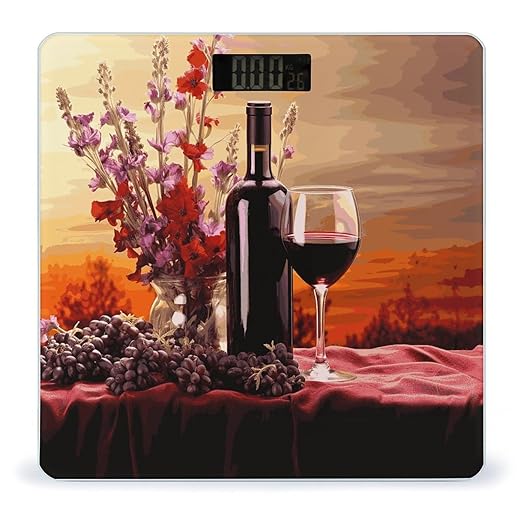 Red Wine Flower Weight Scale Large Bathroom Scales Digital Weight with Bright LED Display Non Slip Automatic Weighing Scale Fashion Weighing Machine for Body