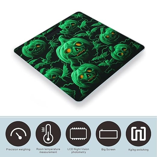 Green Ghost Horror Halloween Pumpkin Bathroom Scale for Body Weight Bathroom Weighing Scale with Backlit LCD Display Highly Accurate Measures Weight Up to 180kg